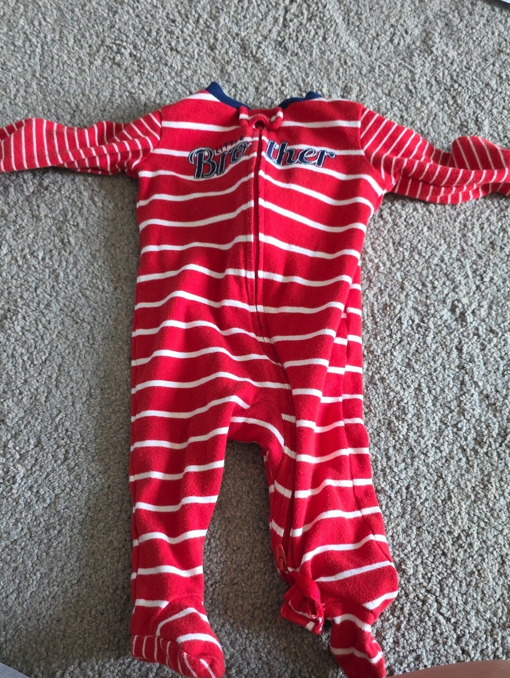 Carter's Red and White Striped Footed One-Piece with Navy "Brother" Applique